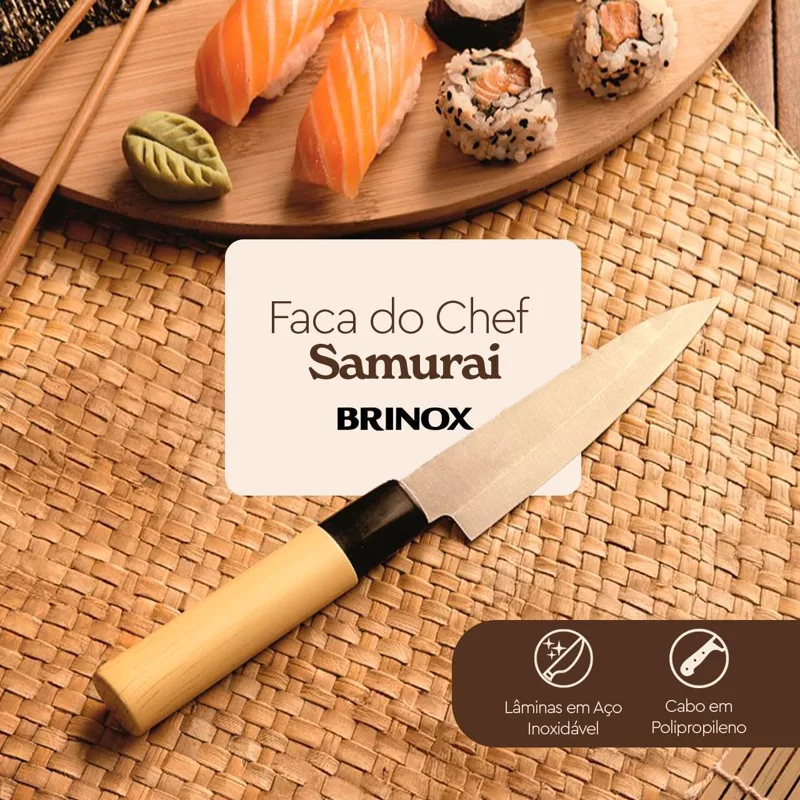 Faca do chef Samurai Brinox 8¼ em aço inox